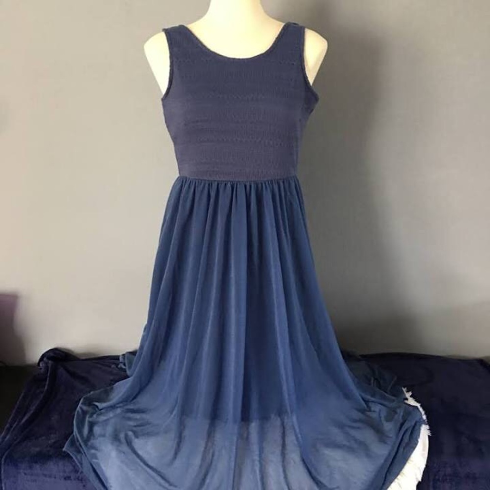 Handkerchief Hem Navy Dress